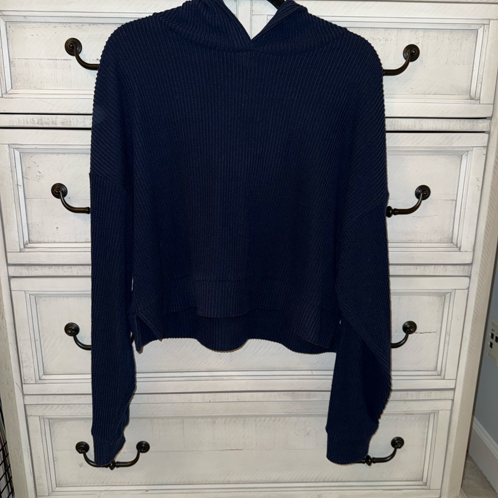ALO Yoga Navy Blue Muse Ribbed Hoodie